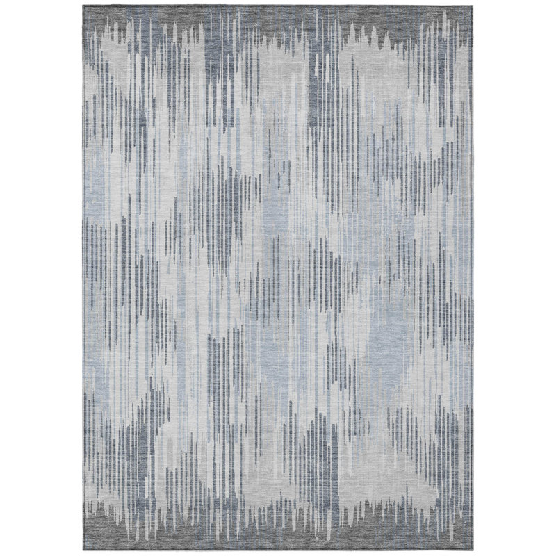 Tapis intérieur lavable rayé gris et ivoire 3 pi x 5 pi