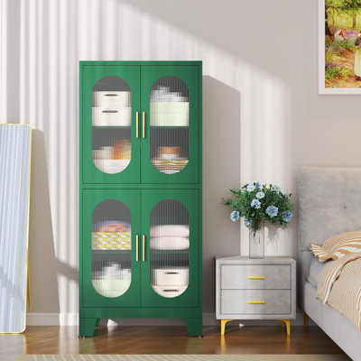 Armoire de rangement en métal, armoires de rangement pour garde-manger de 61 po avec 4 portes en verre acrylique et 2 tablettes réglables, armoire de rangement pour garde-manger, cuisine, salle de lavage et salon