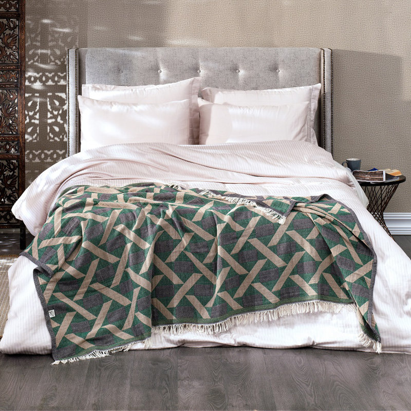 Batholo Jacquard Throw Blanket, Bottle Green