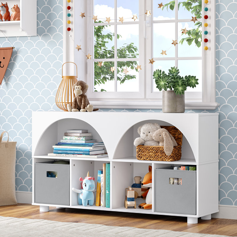 Bibliothèque RiverRidge Kids Curve 46 "avec 4 casiers et une conception arquée, Bacs blancs / gris