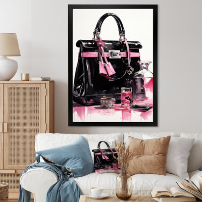 "Kresta Fashion Bag And Perfum" noir et rose I, impression sur toile