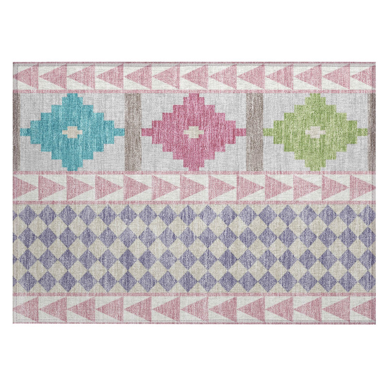 Machine Washable Indoor/Outdoor Chantille ACN2522 Southwest Rug, Rectangle 1'8" x 2'6", Pink