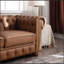 Canapé Chesterfield classique en similicuir brun-98552540