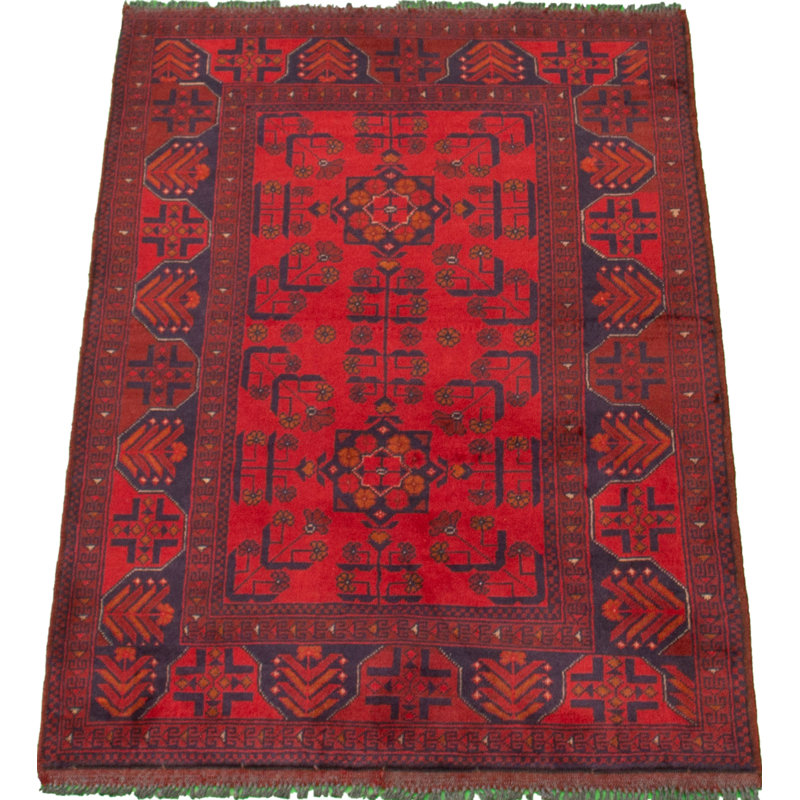 Tapis de zone en laine rouge 3 pi 3 po x 4 pi 9 po à la main one-of-kind-noué la 2010s esari turque Allaina