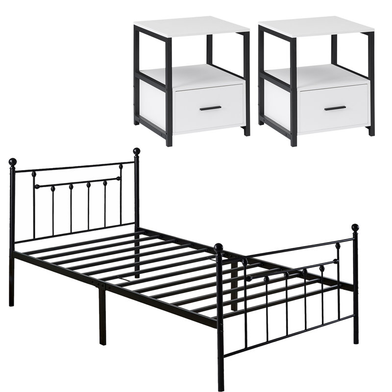 Ensemble de chambre configurable avec lit plateforme 3 pièces Kempst, Noir / blanc, Simple