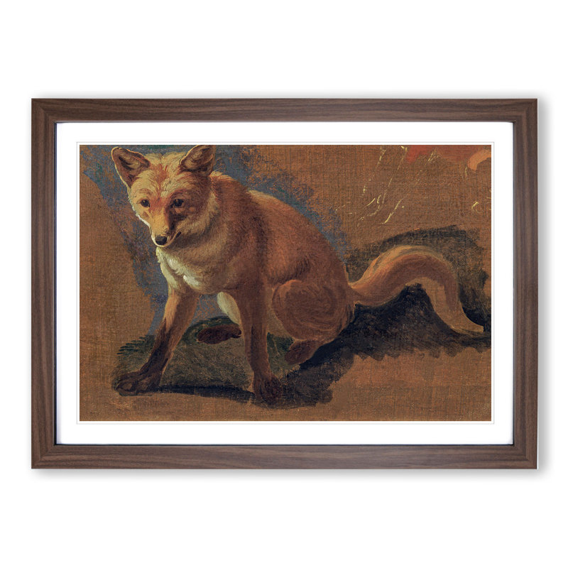Study of a Fox by Jacques-Laurent Agasse - Picture Frame Painting, Walnut Framed, 36cm H x 48cm W x 2cm D
