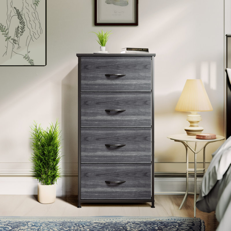 Commode en tissu 4 tiroirs, Charbon/Noir