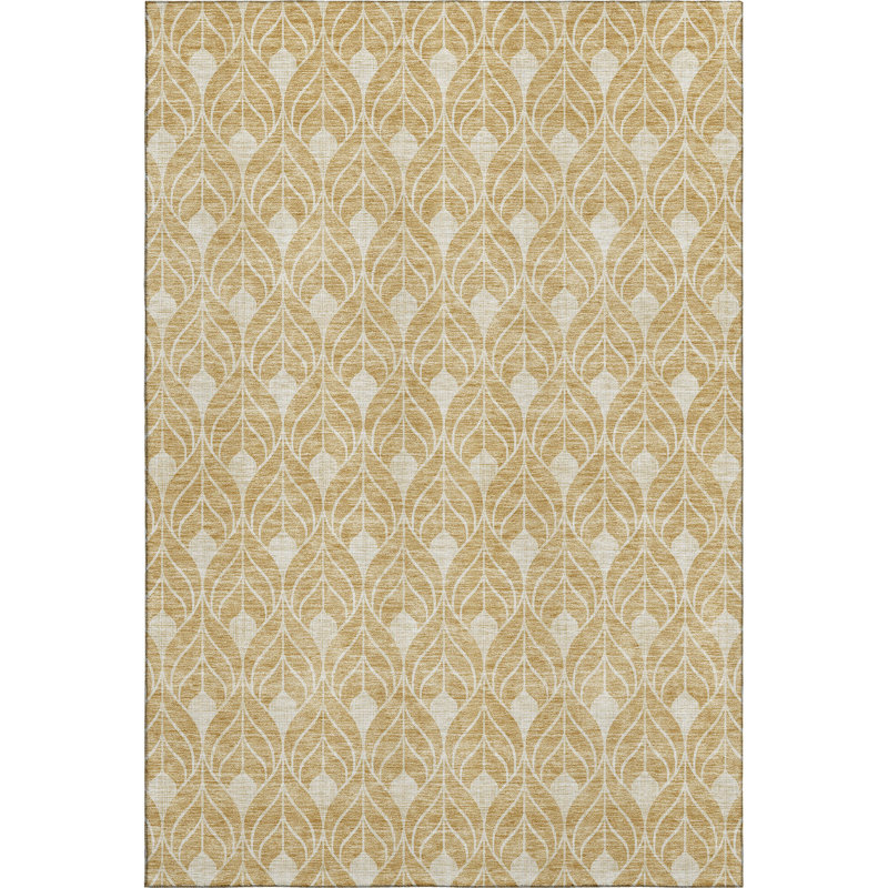 Premium Machine Washable Prisco Gold Rug, Rectangle 9' x 12'