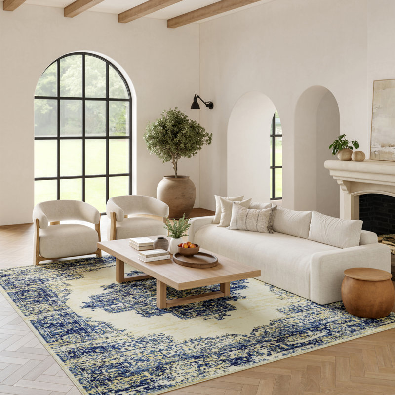 Burnie Oriental Blue/Ivory Area Rug, Rectangle 8'6" x 12'