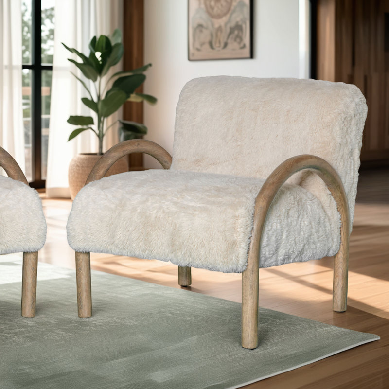 Fauteuil d'appoint Kameela, Naturel, Polyester blanc