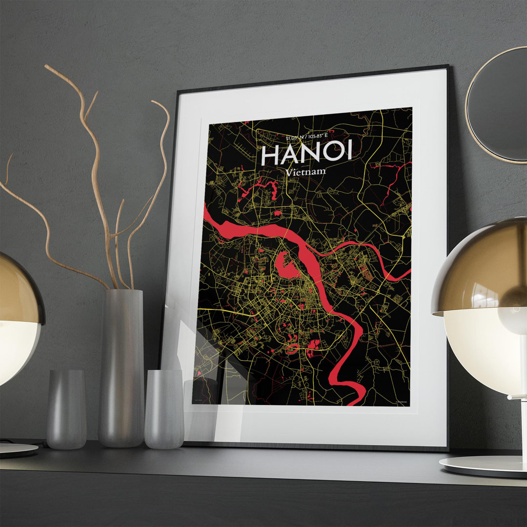 Hanoi City Map In Contrast - No Frame Print