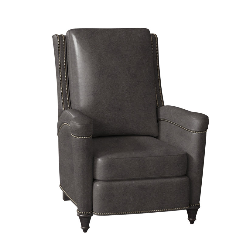 Mayes Recliner, Aline Light Gray Stonewash Genuine Leather, Gunmetal, Plantation