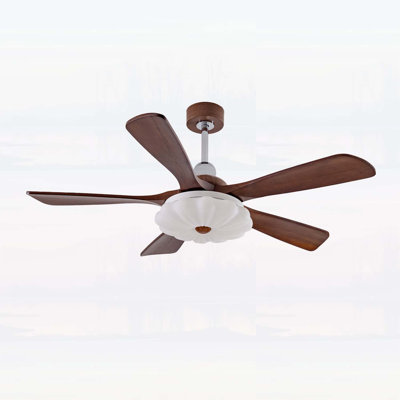 52-inch Five-Blade Wooden Ceiling Fan with 3CCT, Power-Off Memory, Six-Speed Settings, and Reversible Motor for Versatile Use