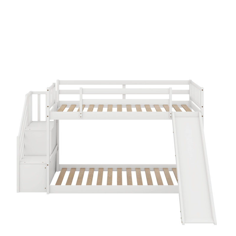 Lit superposé avec glissière convertible et escalier, Blanc