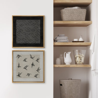 «Black Geometric Line And Flyinging Hummingbird», reproduction d'art sur toile encadrée, impression sur toile