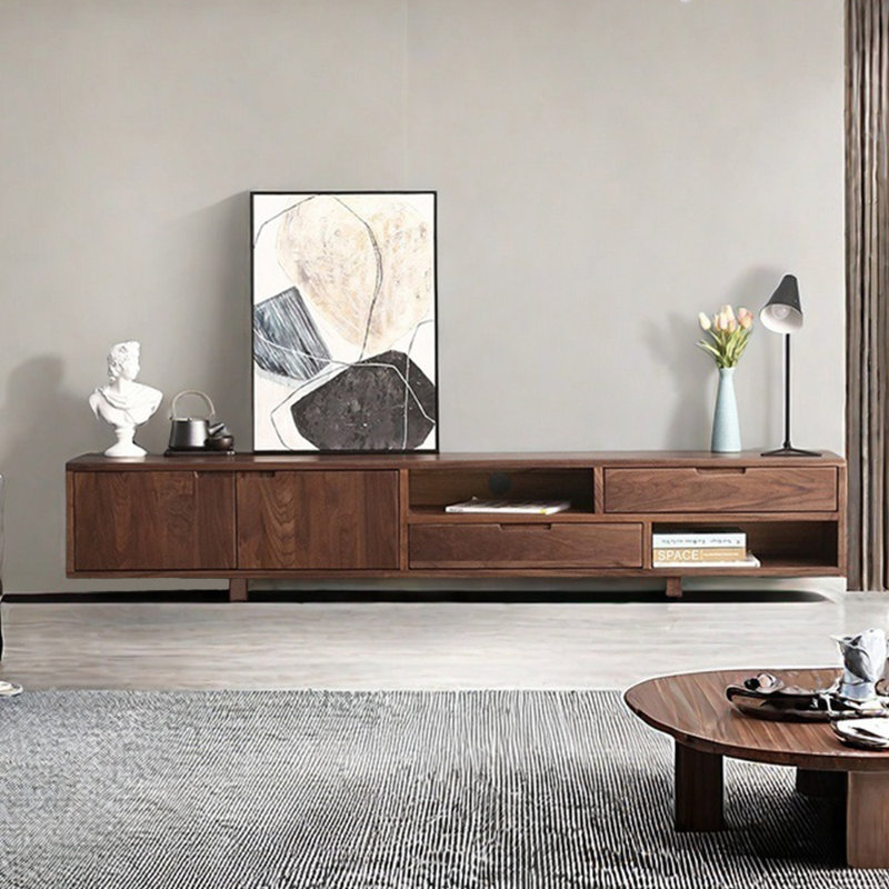 Meuble télé rétro en bois de noyer noir, 94.49"
