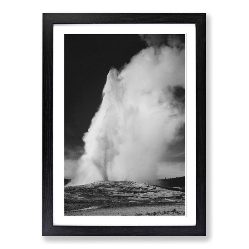 Old Faithful Geyser Erupting in Yellowstone by Ansel Adams Framed Photographic - Framed Print, Black