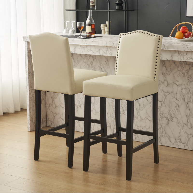 Ensemble de 2 tabourets de bar, tabourets de bar rembourrés à hauteur de comptoir pour îlot de cuisine, pieds en similicuir beige, assise en similicuir en polyuréthane, capacité de poids de 300 lb
