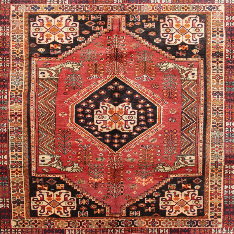 Tapis en laine rouge / noir, Rectangle 2 pi x 5 pi