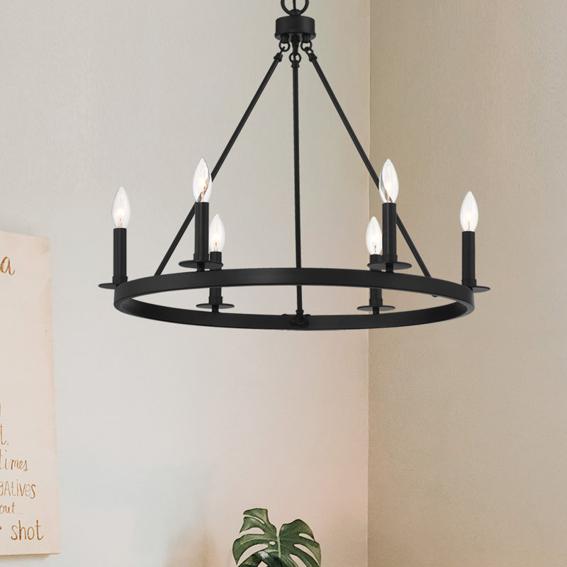 Fontanne 6-Light Chandelier in Polished Nickel, Matte Black, E12/Candelabra, No