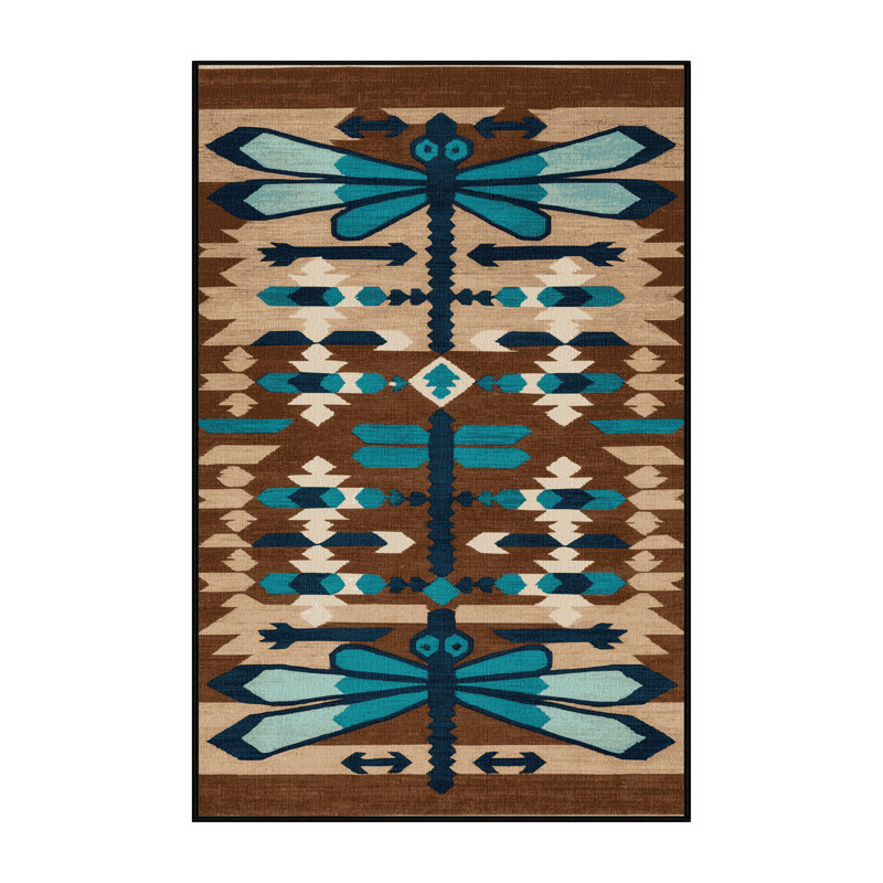 Washable Dragonfly Southwestern Area Rug, Rectangle 5' x 7'