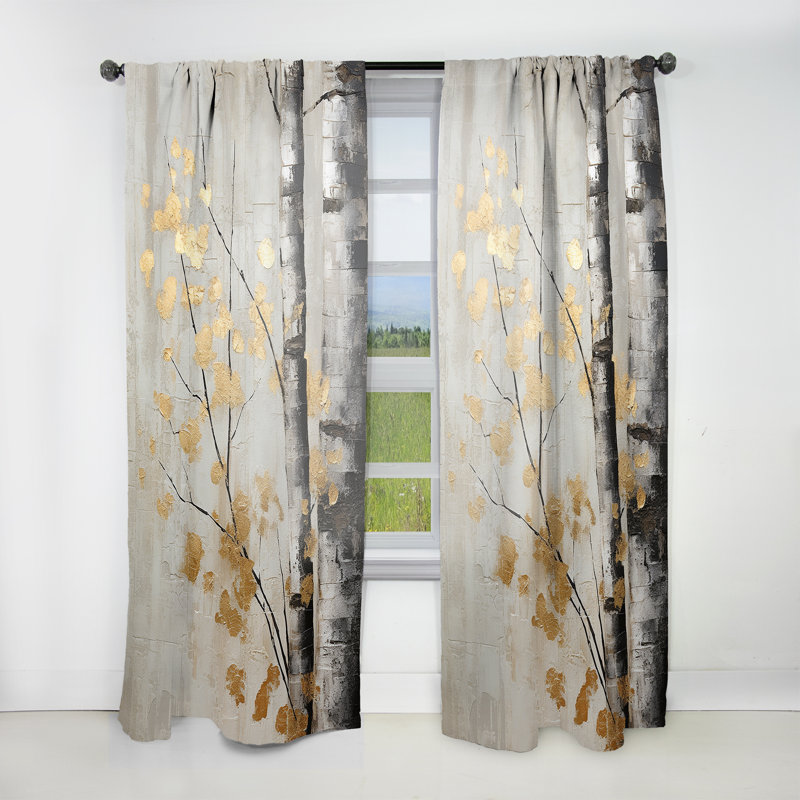 Tree Whispers Of Grey and Gold - Rideau floral obscurcissant et monochrome - 1 panneau, L 52 po x L 120 po