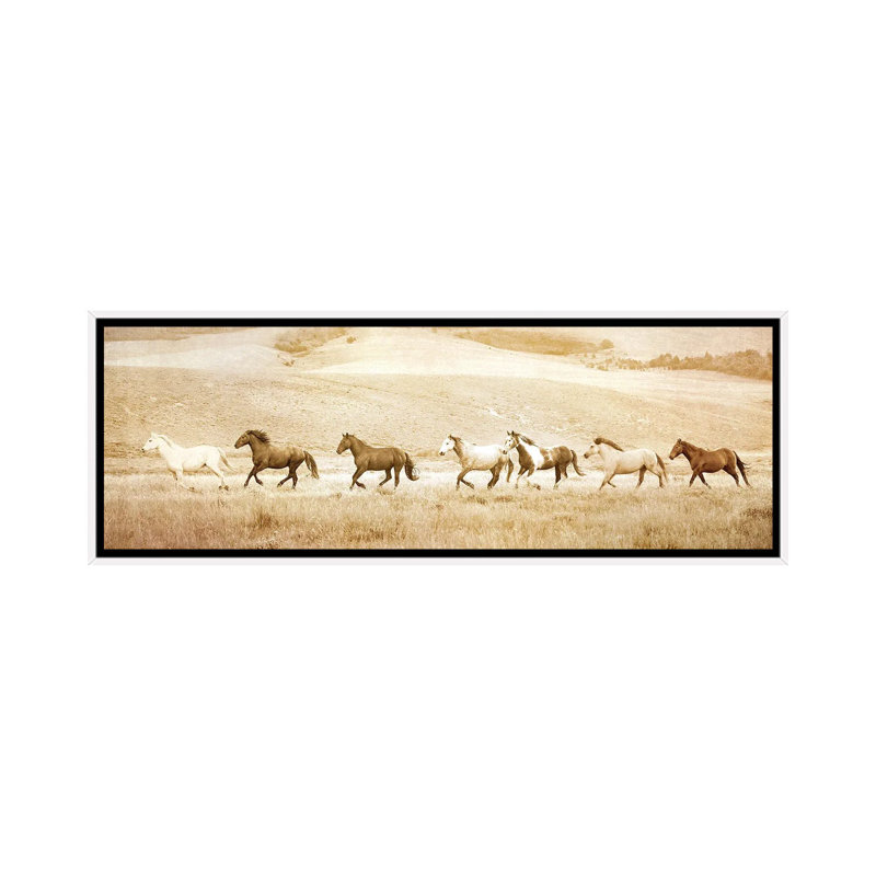Headed For Water by Rhonda Thompson - Floater Frame Panoramic Print on Canvas, 30.48 cm H x 91.44 cm W, White Framed