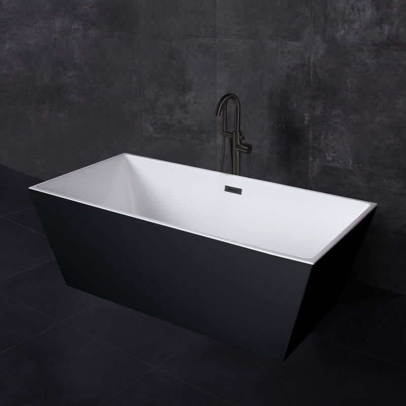 67" x 32" Freestanding Soaking Acrylic Rectangular Bathtub, Non-Slip Design, Glossy Black, Matte Black