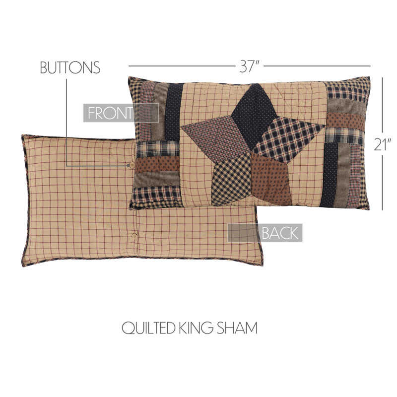 King Size Black and Khaki Cotton Star Pattern Sham