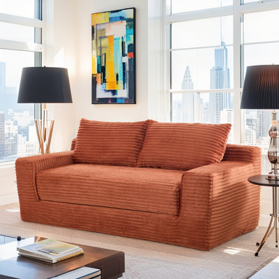 Loveseat Compression Sofa Bed Boneless Couch, Convertible 2-in-1 Design, Corduroy Fabric - Compact Memory Foam Couch For Small Spaces, Apartments, Home Office & Bedroom (orange)