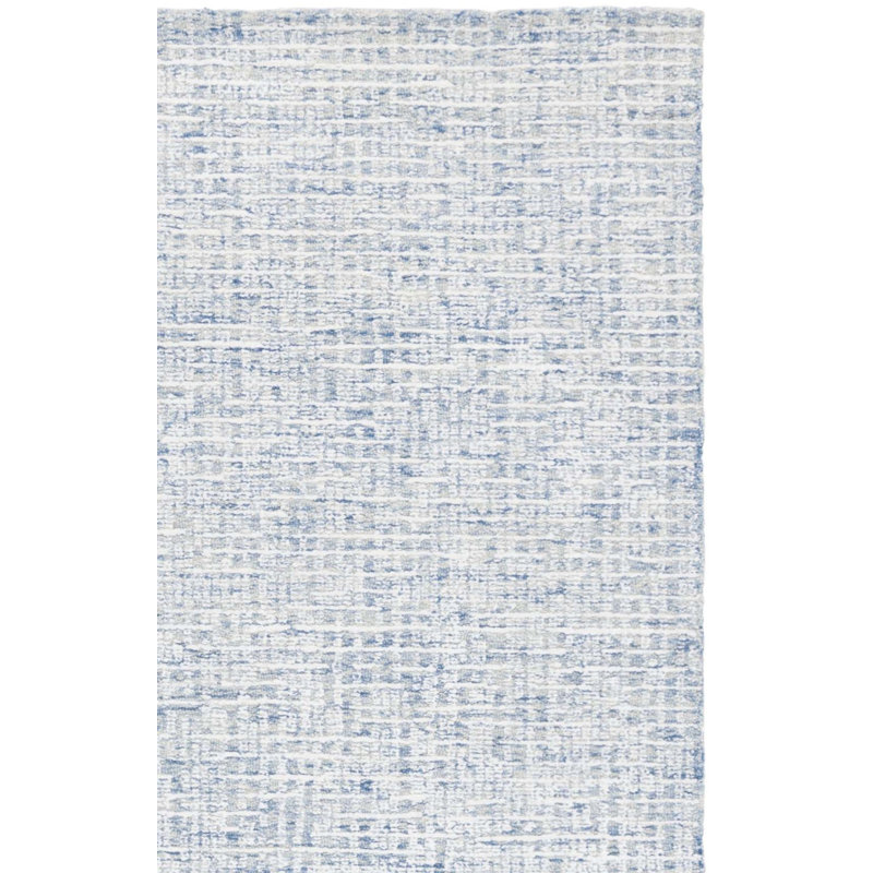 Leenhardt Hand Tufted Viscose Wool Cotton With Latex Rug in Blue/Ivory, Runner 2'3" x 8'