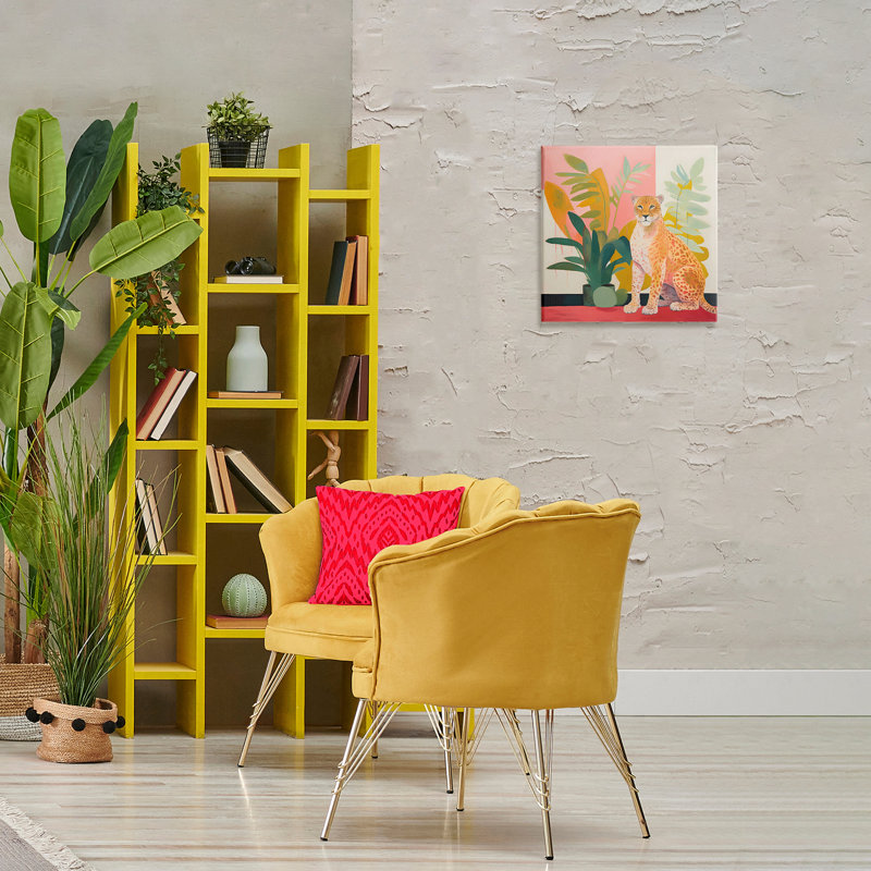 «Leopard Sitting with Plants», art mural sur toile par Walker Noble, H 17 po x l 17 po