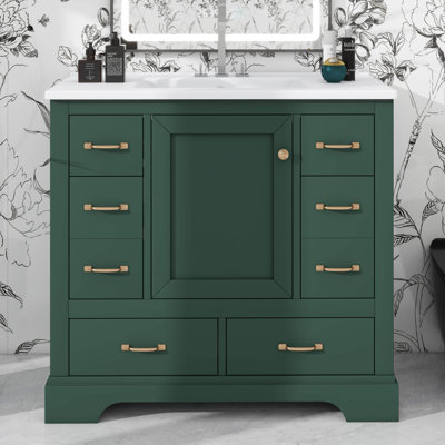 36 po. Salle de bain sans lavabo, base de meuble-lavabo seulement avec diviseur multifonctionnel à six tiroirs et tablette réglable