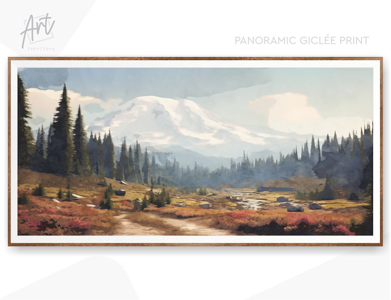 «Mount Rainer National Park», art mural horizontal, impression de voyage à l'aquarelle, Toile tendue
