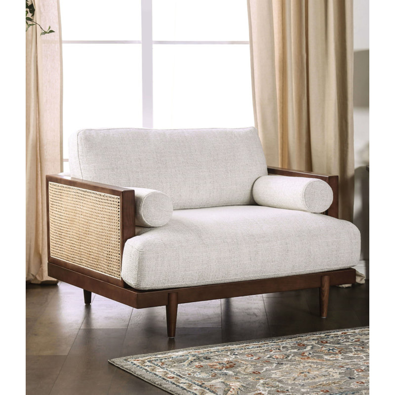 Chaise Mid-Century moderne de 43,4 po, beige / noyer, Noyer