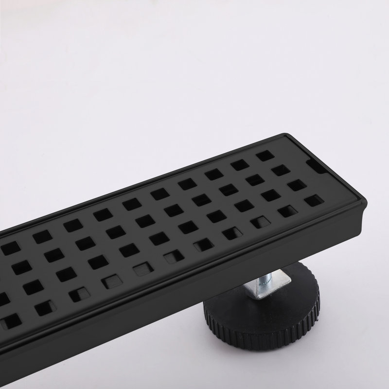 Drain de douche à grille rectangulaire en acier inoxydable 304 avec crépine et crochet de levage, 28", Black