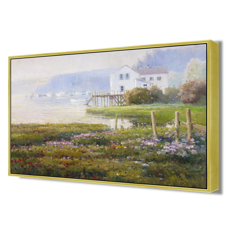 Villa By The Misty Shore Print, 50" H x 74" W, Gold