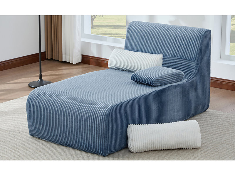 Canapé moderne sans méridienne 34,2 po, Velours côtelé bleu, Bleu
