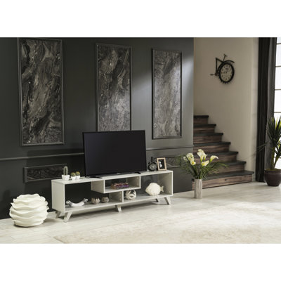 Grey Entertainment Centre With Open Shelf, 67 Inch Mid Century Modern Tv Stand Unit Centre, Shelving