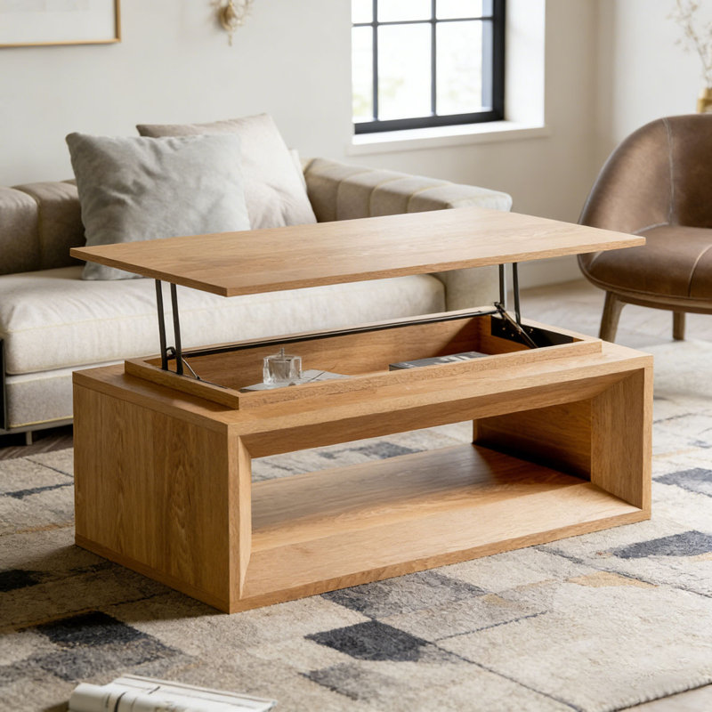 Table basse à plateau relevable 43,3 po avec rangement, Bois naturel