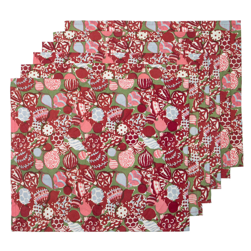 100% Cotton Ornaments Rectangle Placemat, Red/Green
