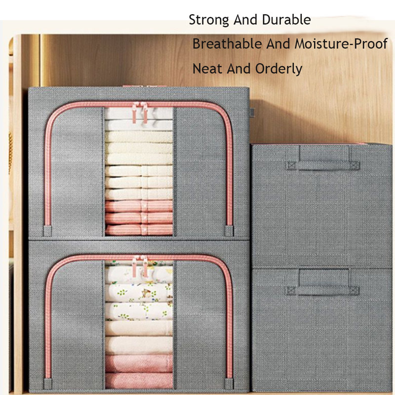 Foldable Clothes Storage Bins Box Stackable Metal Frame Closet Organizer, 13" H x 19.6" W x 15.7" D