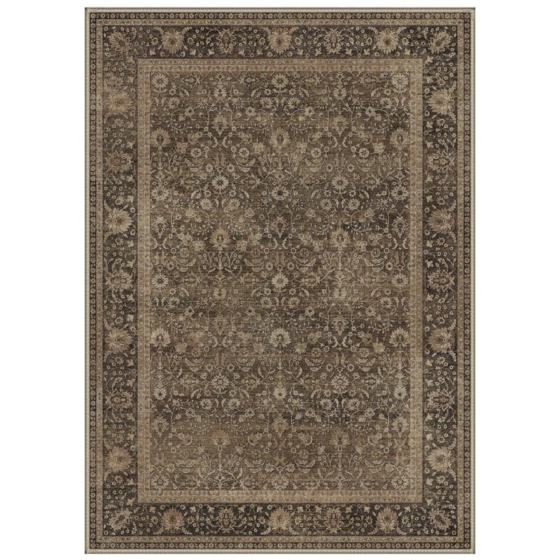 Roehit Vintage Oriental Persian Machine Washable Tan/Dark Brown/Beige Indoor Area Rug With Non-Slip Backing