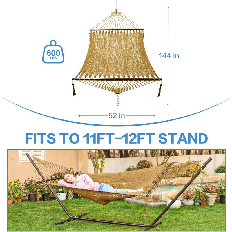 Hamac pour 2 personnes avec corde pour l'extérieur, hamac double en polyester tissé à la main 12 pi