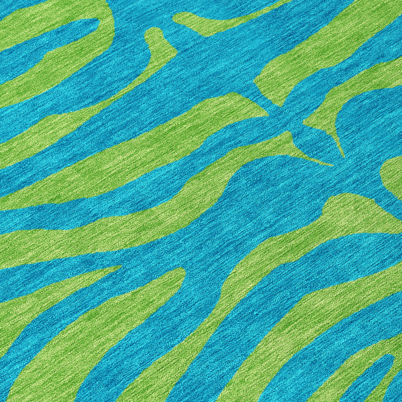 Teal and Green Zebra Pattern Washable Synthetic Area Rug
