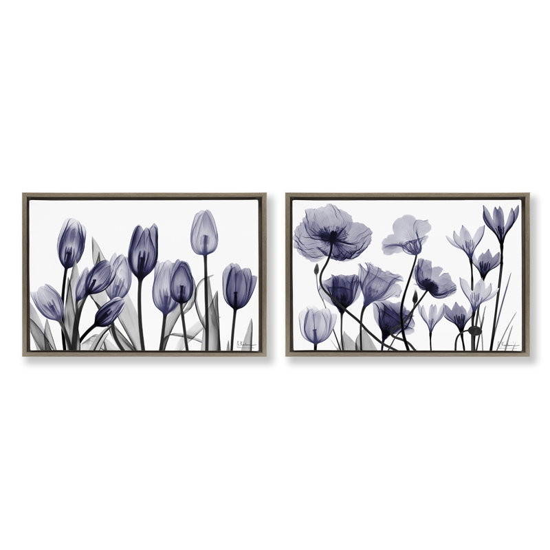 Ensemble de 2 toiles flottantes "Dusk Delight" à fleurs bleues, design par Albert Koetsier, H 21 po x l 31 po