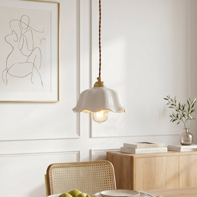 7.09 In Cream Style White Floral Pendant Light, Adjustable Cord Wall Control (e26 Warm Bulb Included)