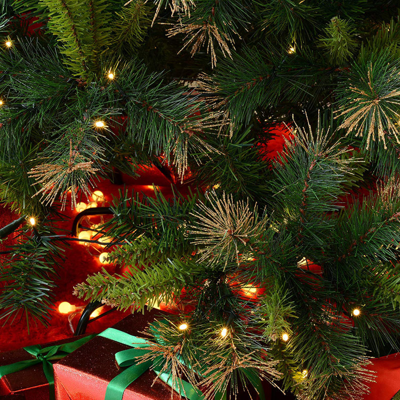 Green Artificial Pine Christmas Tree with 200 Single Coloured Lights with Stand, 5' H
