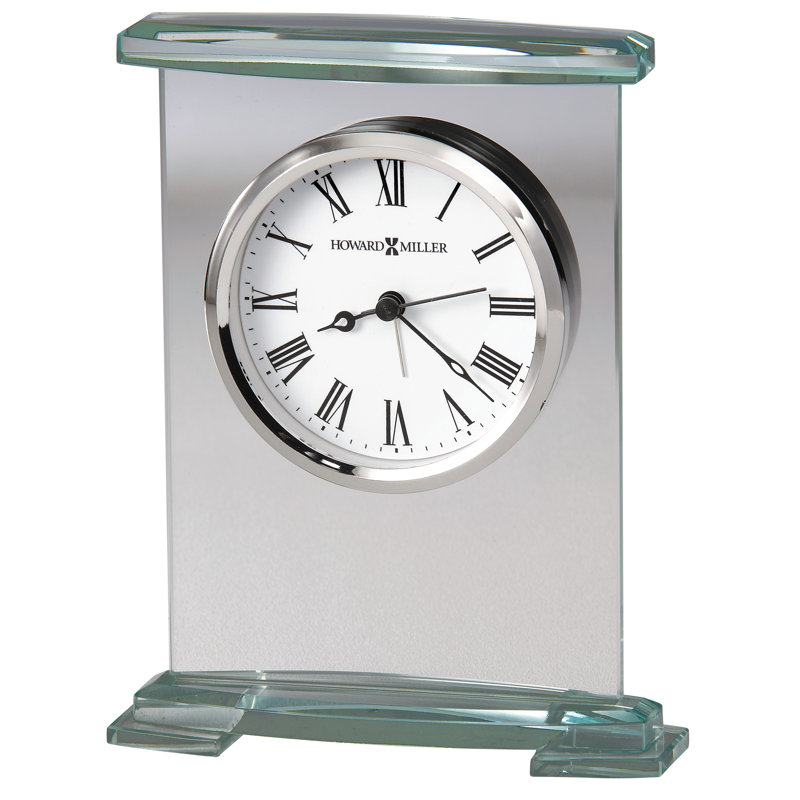 Modern & Contemporary Roman Numeral Metal Quartz Movement / Crystal Alarm Tabletop Clock in Glass