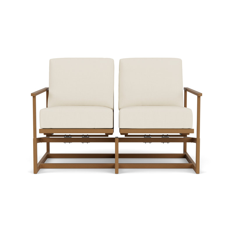 Outdoor Summit Rocker Bench with Cushions, Ebony, Sailcloth Sailor, Hickory